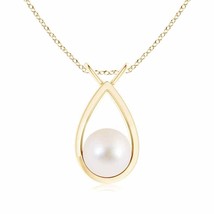 ANGARA Solitaire Freshwater Pearl V-Bale Drop Pendant in 14K Gold - £361.93 GBP