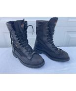 DISTRESSED HARLEY DAVIDSON USA MILITARY MOTORCYCLE LACE UP BOOTS 7.5 #98410 - €127,79 EUR