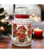 Vtg Hallmark Christmas Glass Canister Teddy Bear Farmhouse Cottagecore D... - £7.94 GBP