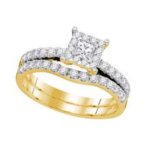 14K Yellow Gold Princess Diamond Bridal Wedding Engagement Ring Band Set 7/8 Ctw - £1,115.71 GBP