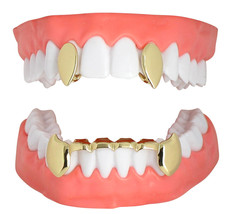 3pc Fangs Set Grillz Single Canine Caps Custom Fit 14k Gold Plated w/Mold Grill - £8.81 GBP