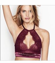 NWT Victorias Secret High Neck Med Sexy Lace Stud Bralette Maroon Velvet... - $14.84