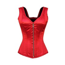 Red Satin Shoulder Straps Antique Zip Gothic Burlesque Costume Overbust Corset - £51.95 GBP