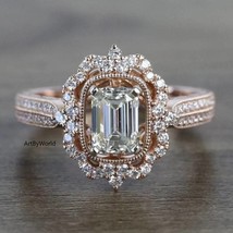 1.75 CT Emerald &amp; Round Cut White Diamond Halo Style Engagement Ring - £88.47 GBP