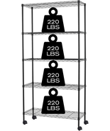 5-Tier Shelving Unit Storage Shelves with Wheels Heavy Duty Metal Rack N... - €106,26 EUR