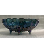 Large Indiana Light Blue Iridescent Carnival Glass Footed Oval Bowl Grap... - $135.33 CAD
