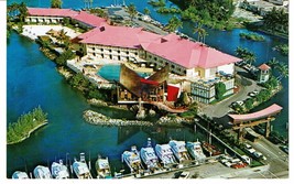 The Castaways Resort Motel Miami Florida Postcard arial view island sea docks - £5.53 GBP