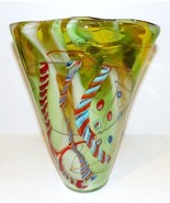 GORGEOUS VIZ HAND BLOWN ART GLASS MILLEFIORI GREEN WHITE BLUE RED 10 1/2... - £98.89 GBP