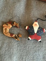 Lot of Resin Crescent Moon Kris Kringle &amp; Fabric Painted Star Shaped Patriotic  - £7.58 GBP