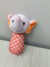 Sassy Grin & Grow Pink dots elephant Plush stick hand rattle orange ears - $6.23