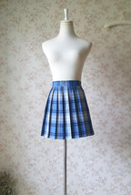 Light Blue Plaid Skirt Women Girl Pleated Plaid Skirt Outfit Mini Plaid ... - £23.12 GBP