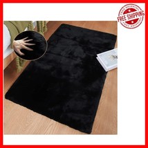 Elegant Black Faux Rabbit Fur Rug - Soft, Washable 2&#39; x 3&#39; Rectangle for... - $444.63 MXN