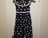 Janie And Jack Lemon Print Ruffle Trim Jumpsuit Kids Girls Navy Yellow S... - $38.61