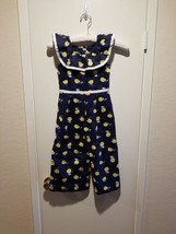 Janie And Jack Lemon Print Ruffle Trim Jumpsuit Kids Girls Navy Yellow Sz 5 NWT - £30.86 GBP