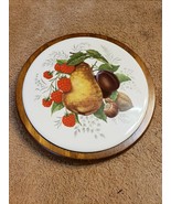 7&quot; Round Ceramic Tile in Wood Base Trivet Wall Plaque Still Life Pear Ol... - £7.86 GBP