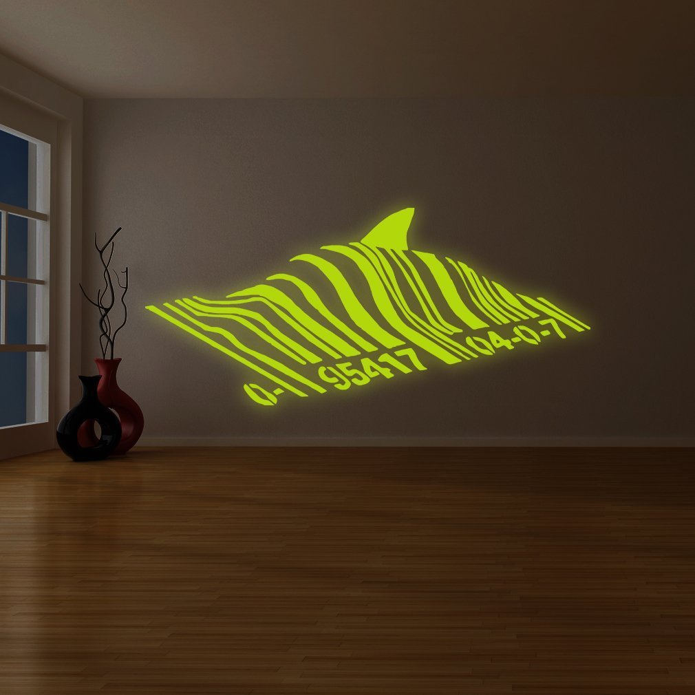 Primary image for ( 87" x 38" ) Banksy Glowing Vinyl Wall Decal Barcode Shark / Glow in Dark Fish 