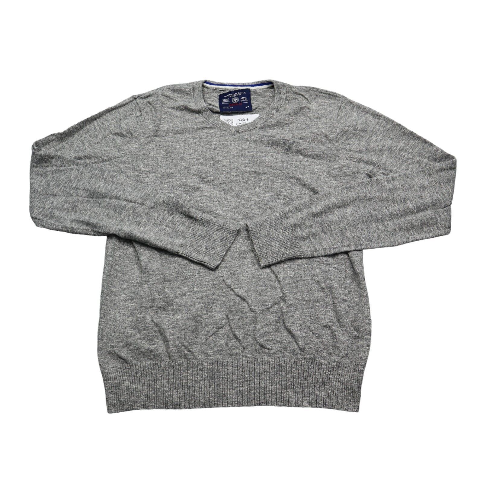 American Eagle Athletic Fit Sweater Mens S Gray Long Sleeve VNeck Pullover - $19.68