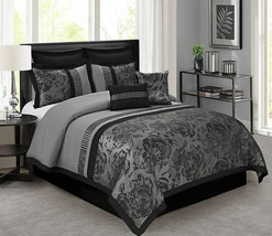 HIG 8 Piece Tang Jacquard Fabric Patchwork Comforter Set Gray - Queen King Size - £50.65 GBP+