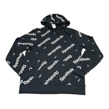 Reebok All Over Print Graphic Sweatshirt Logo Fleece Black Hoodie Men’s Medium - £33.07 GBP