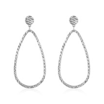 14k White Gold 1.75&quot; Long x 0.75&quot; Width Textured Teardrop Motif Dangle Earrings - £265.84 GBP