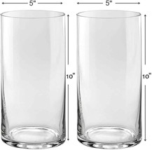 Set Of 2 Glass Cylinder Vases 10 Inch Tall X 5 Inch Round - Multi-Use: Pillar - £32.86 GBP