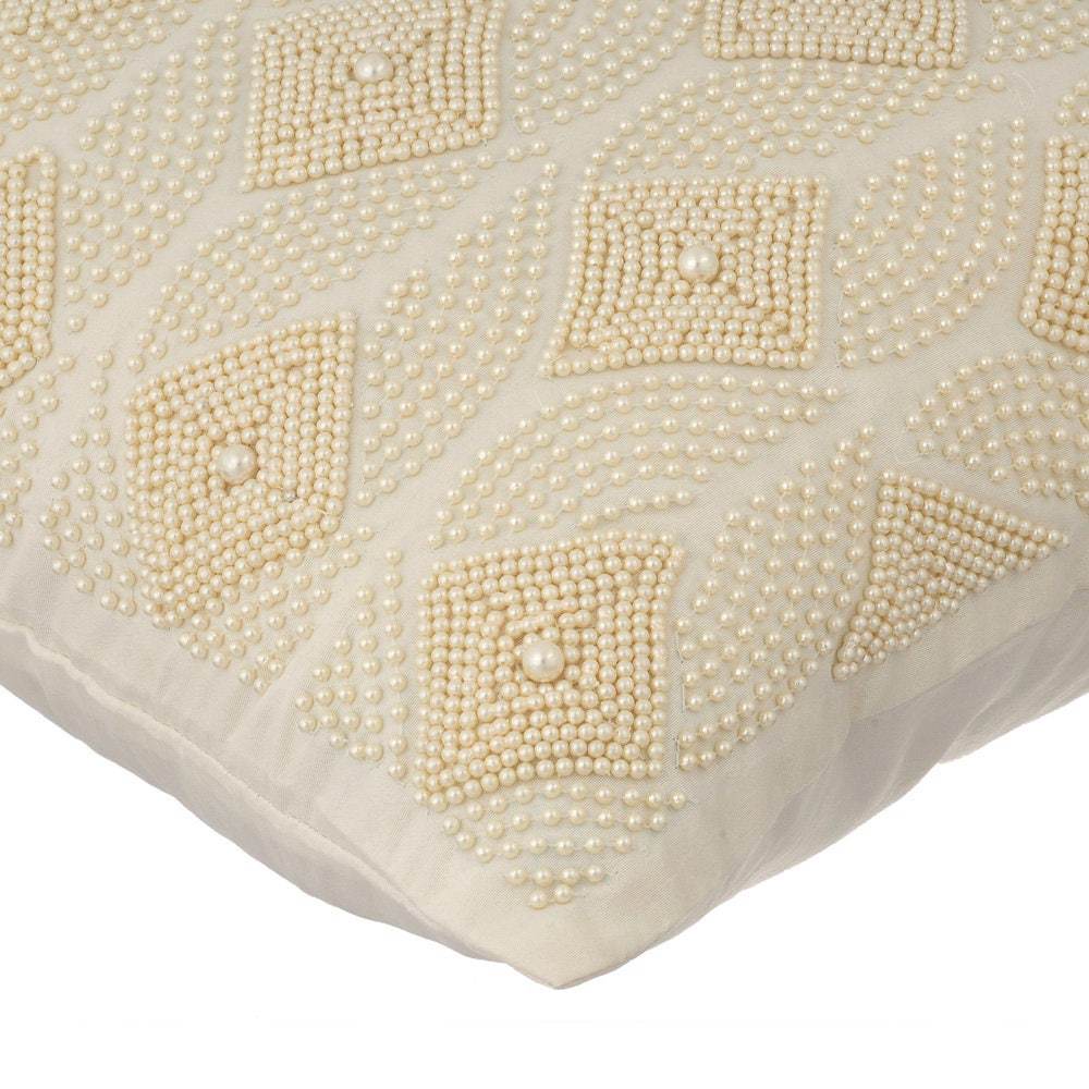 Ivory Throw Pillow Covers 16"x16" Cotton, Victoria Pearls Item image 2