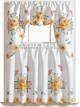 3pc Kitchen Curtain Set Window Drapes Panels Tiers Valance White Floral 36 Inch - £19.77 GBP