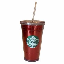 Starbucks Red Foil Tall Tumbler Cold Cup Plastic Straw Logo Beverage Cup - £15.67 GBP