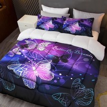 3D Purple Butterfly Bedding Twin Comforter Set Dreamy Butterfly Comforter Set Fo - £36.19 GBP