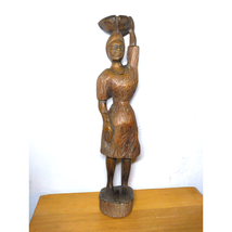 African Sculpture Tribal Woman Water Pot on Head Wood Carving - Abstract... - $335.61 MXN