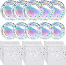 Iridescent Party Supplies Decorations Serve 50 Holographic Paper Plates ... - £42.15 GBP