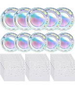 Iridescent Party Supplies Decorations Serve 50 Holographic Paper Plates ... - £42.15 GBP