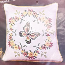 Vintage Bucilla Stamped Cross Stitch Pillow Kit Butterfly 16&quot; on Linen, ... - £26.43 GBP