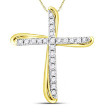 14kt Two-tone Gold Womens Round Diamond Cross Pendant 1/8 Cttw - £103.09 GBP
