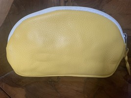 Luxury Pebbled Leather cosmetic bag zip top Made in CT, US Sunflower yellow/gold - £21.04 GBP+