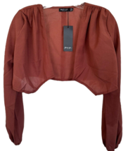 Nasty Gal Collection Junior&#39;s Open Front Crop Top Long Sleeve Sz 0 Burnt Orange - £4.74 GBP