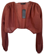 Nasty Gal Collection Junior&#39;s Open Front Crop Top Long Sleeve Sz 0 Burnt... - €5,14 EUR
