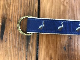 Vtg New England Preppy Navy Blue Canvas Fabric 2 Ring Bird Pelican Belt ... - $24.99