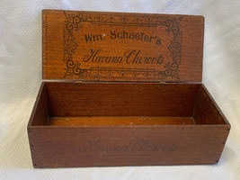 Vtg Wm. Schaefer&#39;s Havana Cheroots Empty Cigar Box Wood Union Made Tobacciana - £23.66 GBP