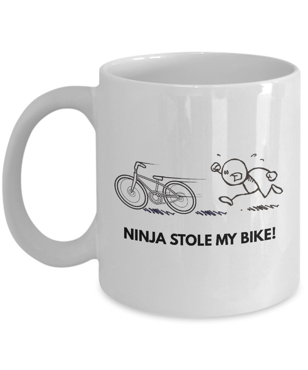 Ninja Mug - Funny Ninja Coffee Mug "Ninja Stole My Bike" Cartoon Cups - Great Ni - £11.91 GBP