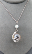 JJ Jonette Hand Pendant Pewter Crystal Ball Sterling Box Chain Necklace 20&quot; Long - £39.16 GBP