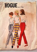 VOGUE PATTERN 1782 Vtg 60s Straight Leg Pants Waist 28 Hips 38 - $10.00