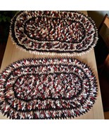 TWO Vintage Multicolor Homemade Scrap Fabric Rag Rugs Cottage Core 38x23... - $80.93 CAD