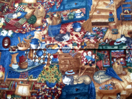 FABRIC Spectrix Rag Doll Cats Daisies Quilt Dark Country Colors Blue Brown $1.95 - £1.50 GBP