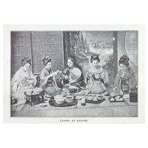 Ladies at Dinner Japan Vintage Paper Print Photo 5.25&quot; x 4.25&quot; 1910 Women Kimono - £7.56 GBP