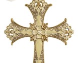 Decorative Cross Ornament Ivory Swirled Paint and Rhinestones/ Organza R... - $14.95