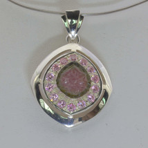 Pendant Watermelon Tourmaline Flower Pink Halo Handmade Silver Ladies Design 375 - £201.90 GBP