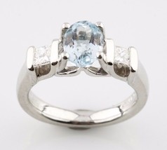 Platinum VERRAGIO 1.85 carat Oval Blue Topaz &amp; Channel-Set Diamond Ring w/ CoA - $1,926.83