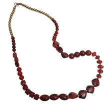 Red and Goldtone Glitter Accent Beaded Costume Necklace 34&quot; - £7.89 GBP