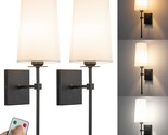 Slim Wall Light Fixture Battery Operated Wall Sconce Set Of Two White Fa... - $152.99